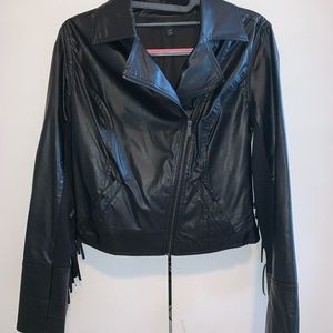 faux fringe leather jacket